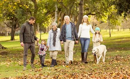 Family walking in a park